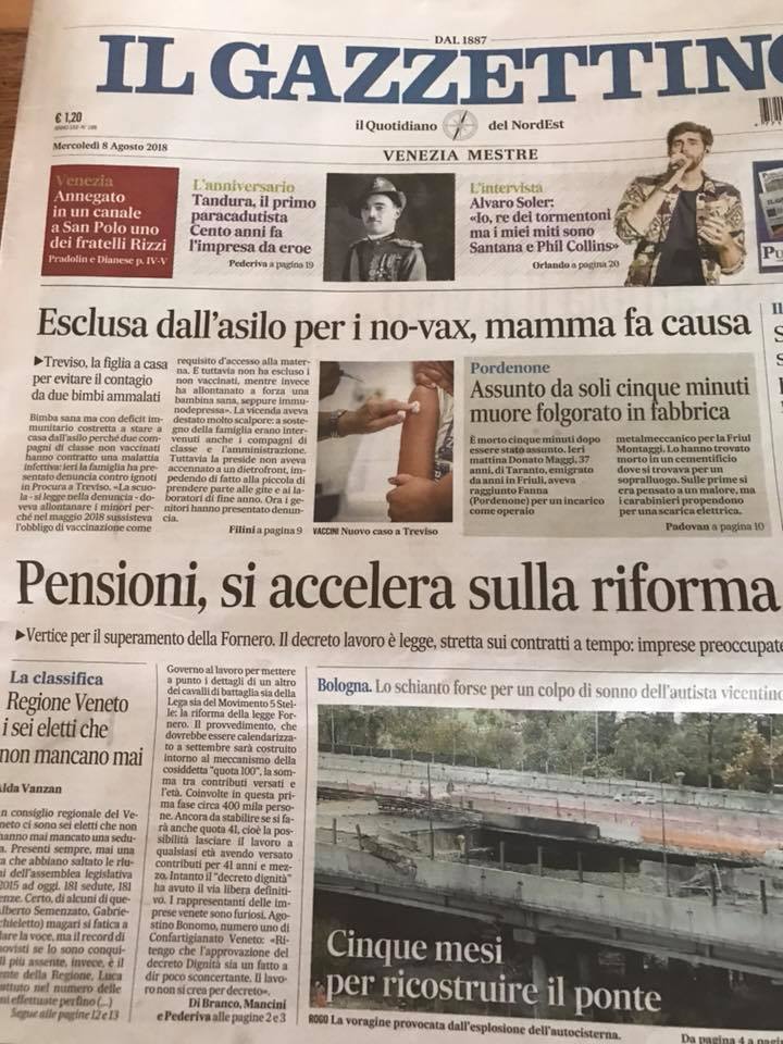 , Maurizio Sarlo &#8211; Titolone, a quasi 9 Colonne, sul quotidiano più importante di Venezia e Treviso, COEMM