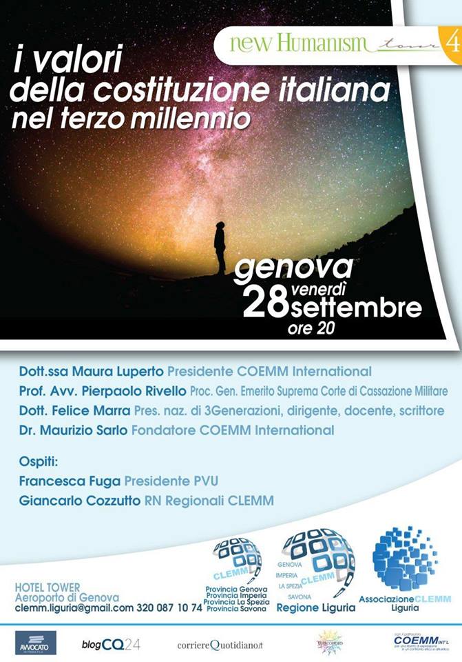 , I Valori della Costituzione Italiana nel Terzo Millennio  Genova 28 settembre 2018 ore 20.00, COEMM