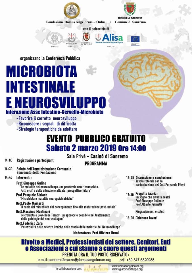 , Maurizio Sarlo &#8211; Il 2 marzo 2019, tutti al Casinò di San Remo! Conferenza Pubblica . &#8220;Microbiota Intestinale e Neurosviluppo&#8221;, COEMM